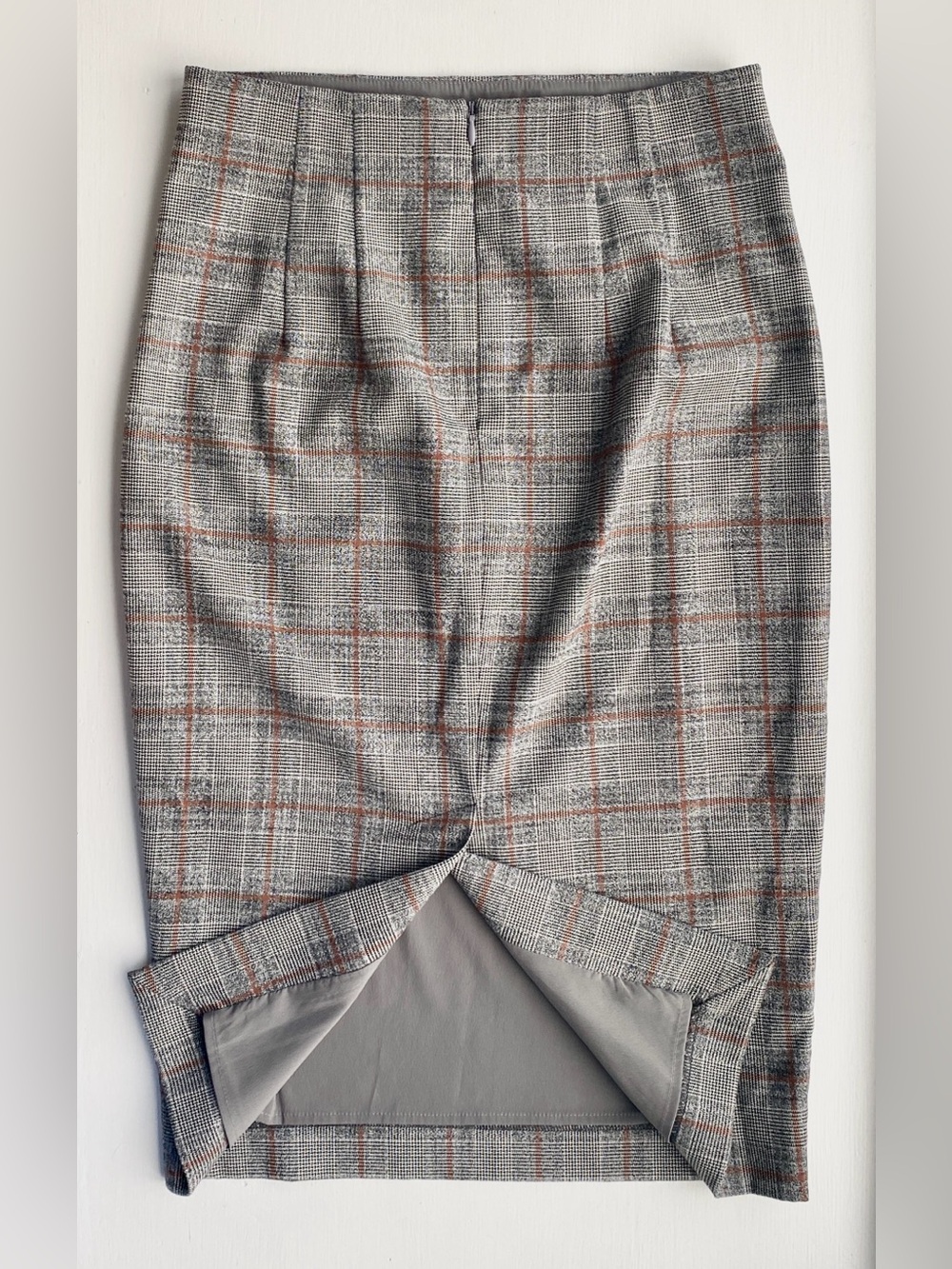 *NWOT* RW&CO. Gray Plaid Pencil Skirt with Brown Windowpane